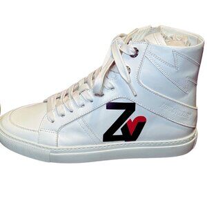Zadig & Voltaire ZV1747 High Flash White Leather Sneakers New in Box